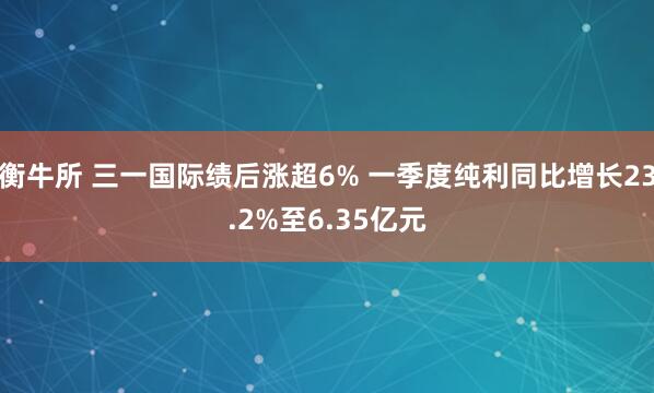 衡牛所 三一国际绩后涨超6% 一季度纯利同比增长23.2%至6.35亿元