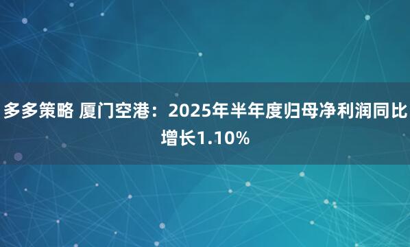 多多策略 厦门空港：2025年半年度归母净利润同比增长1.10%