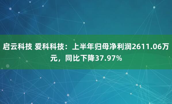 启云科技 爱科科技：上半年归母净利润2611.06万元，同比下降37.97%