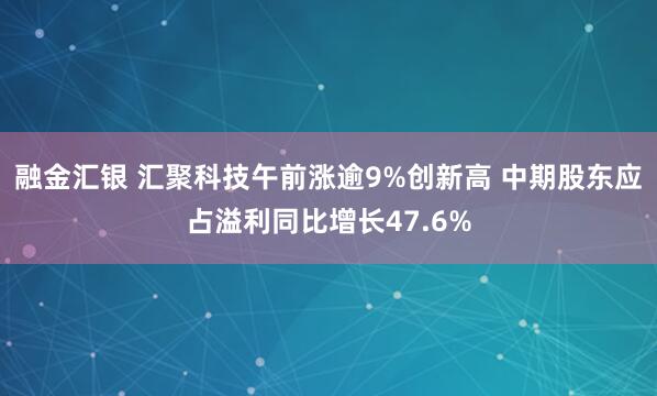 融金汇银 汇聚科技午前涨逾9%创新高 中期股东应占溢利同比增长47.6%